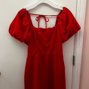 Francesca's Collections Vibrant Red One-Shoulder Puff-Sleeve Dress